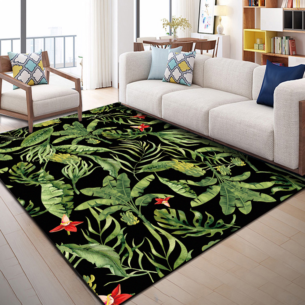 Black Bottom Safflower Green Leaf Bedroom Bedside Blanket Super Soft Carpet Mach