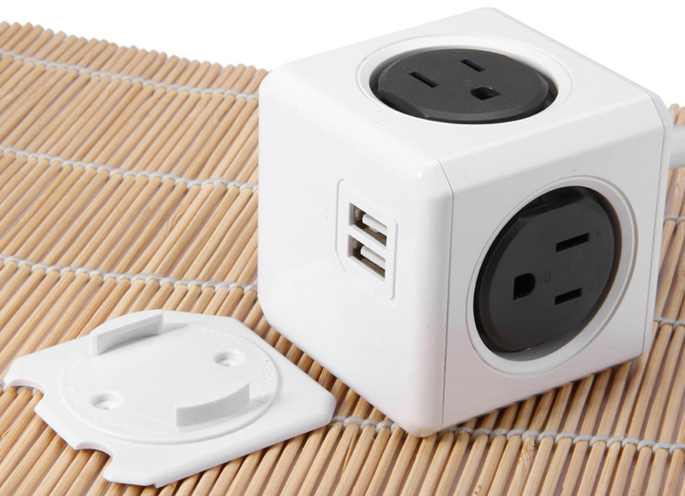 1 Piece Allocacoc Extended PowerCube Socket US Plug 4 Outlets Dual USB Port Adapter with 1.5m Cable