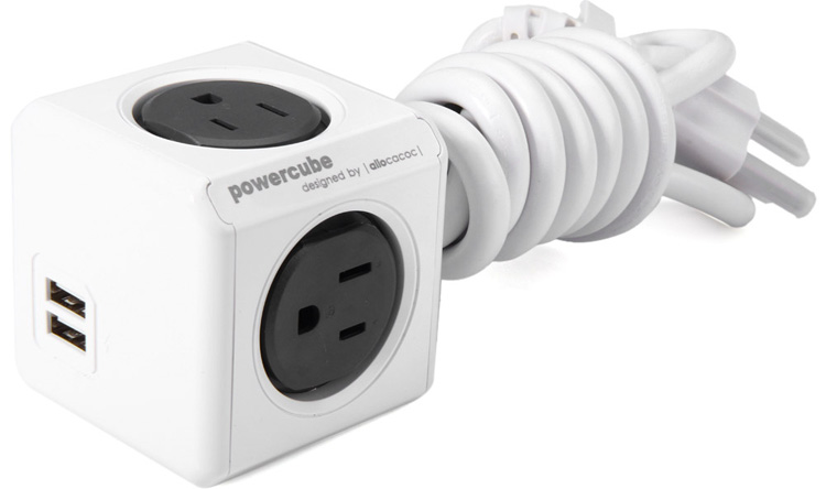 1 Piece Allocacoc Extended PowerCube Socket US Plug 4 Outlets Dual USB Port Adapter with 1.5m Cable