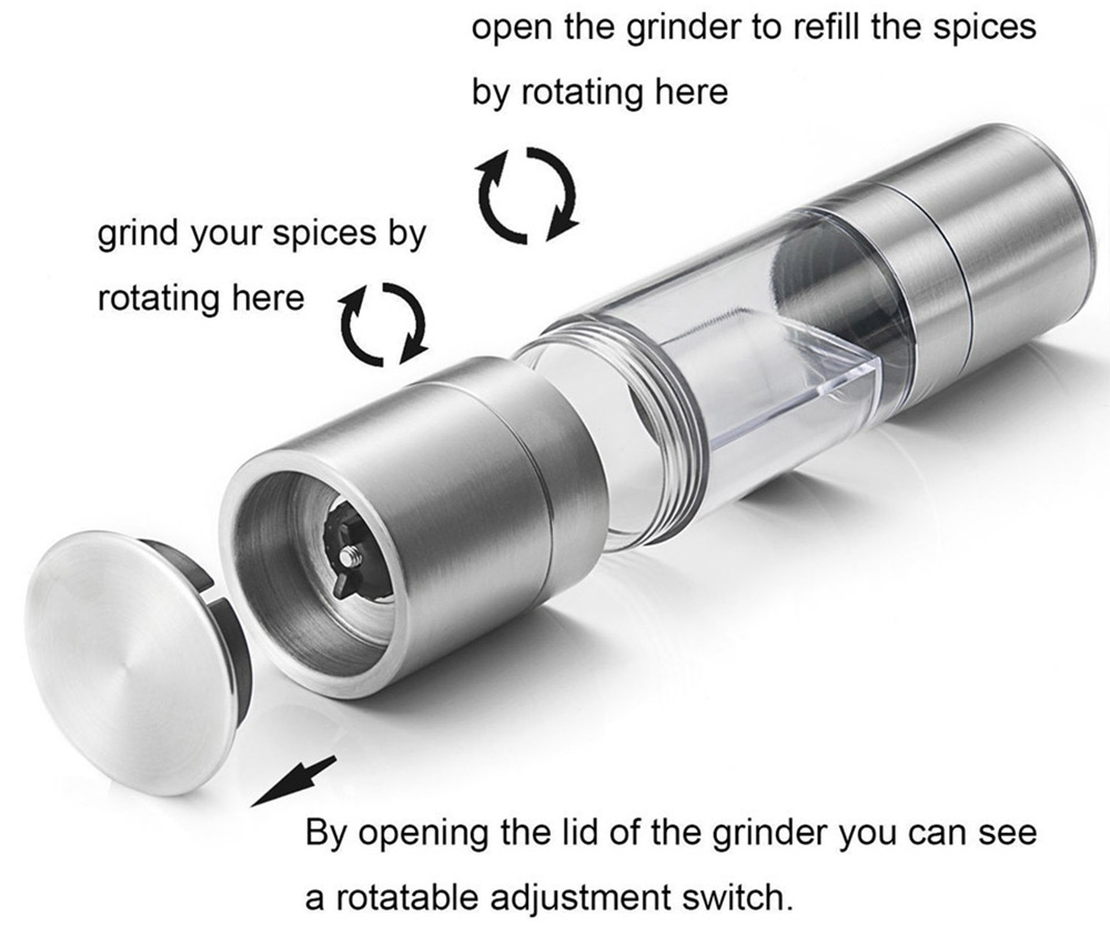 2 In 1 Stainless Steel Manual Pepper Salt Spice Mill Grinder Kitchen Accessaries