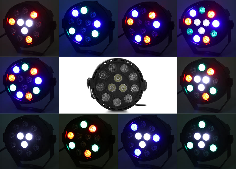 12 LEDs RGBW Color Mixing Par Lamp 8CH Voice Activated Stage Light