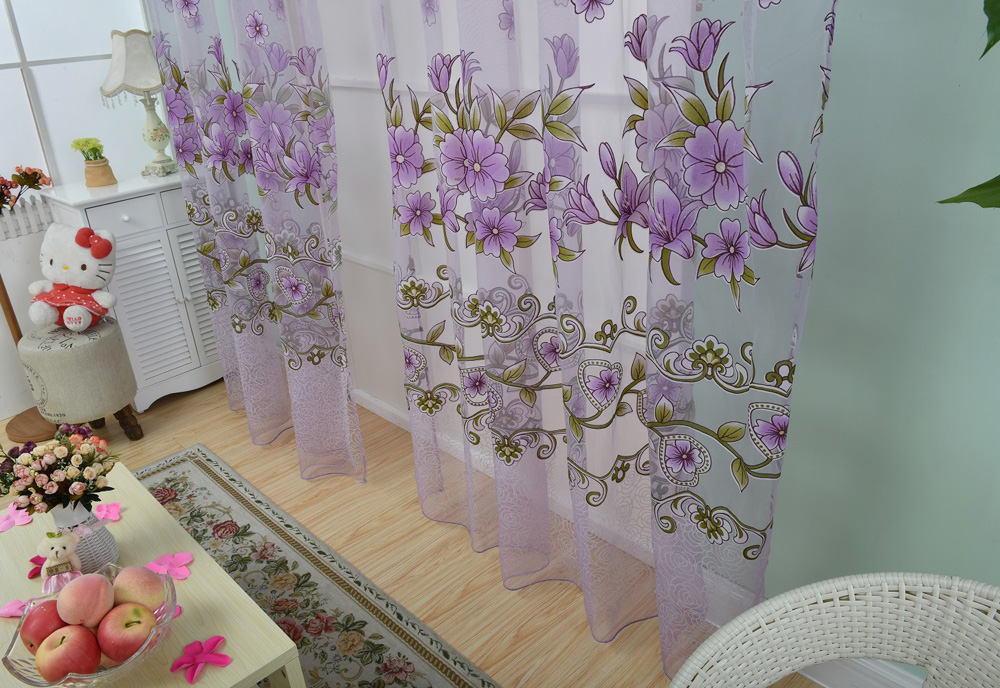 100 x 200cm Floral Printed Tulle Voile Wall Room Divider Window Curtain