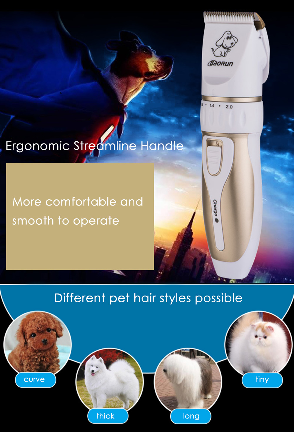 BaoRun P3 Professional Rechargeable Pet Electric Hair Clipper Cutter with Grooming Kit