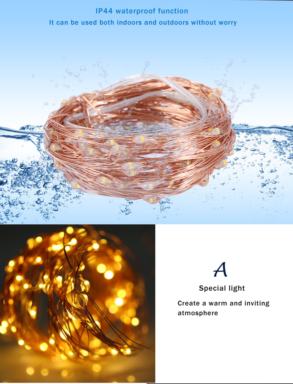 10M 100 LEDs Battery Operated Copper String Light Waterproof Remote Control Decorative Lamp