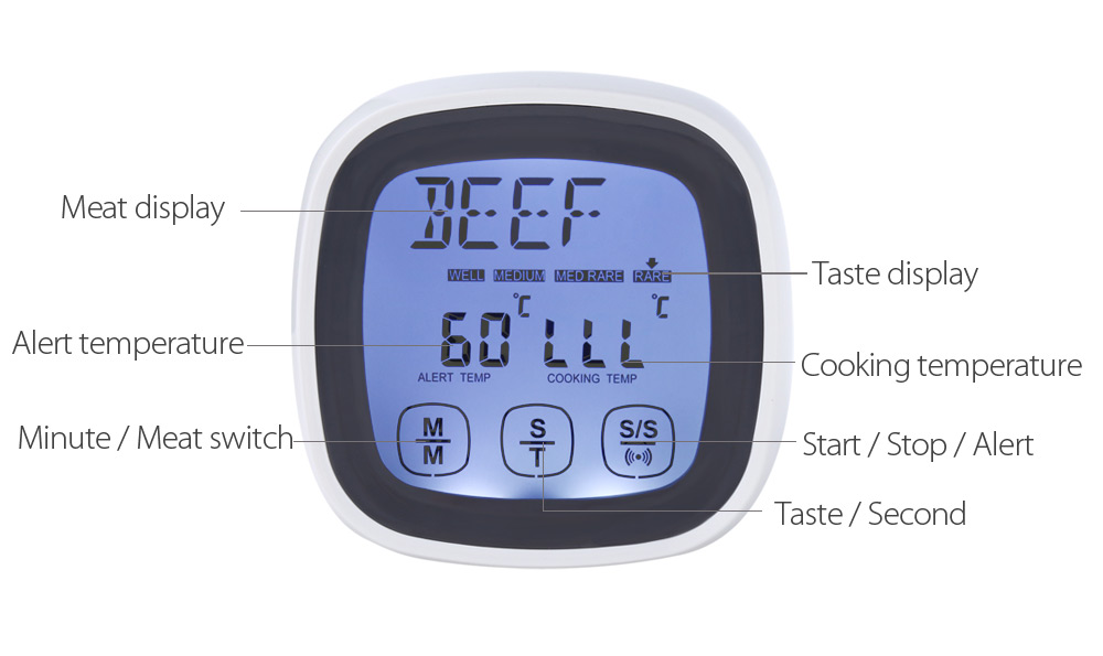 TS - BN53 Touchscreen Meat Cooking Grill Thermometer Timer with Probe