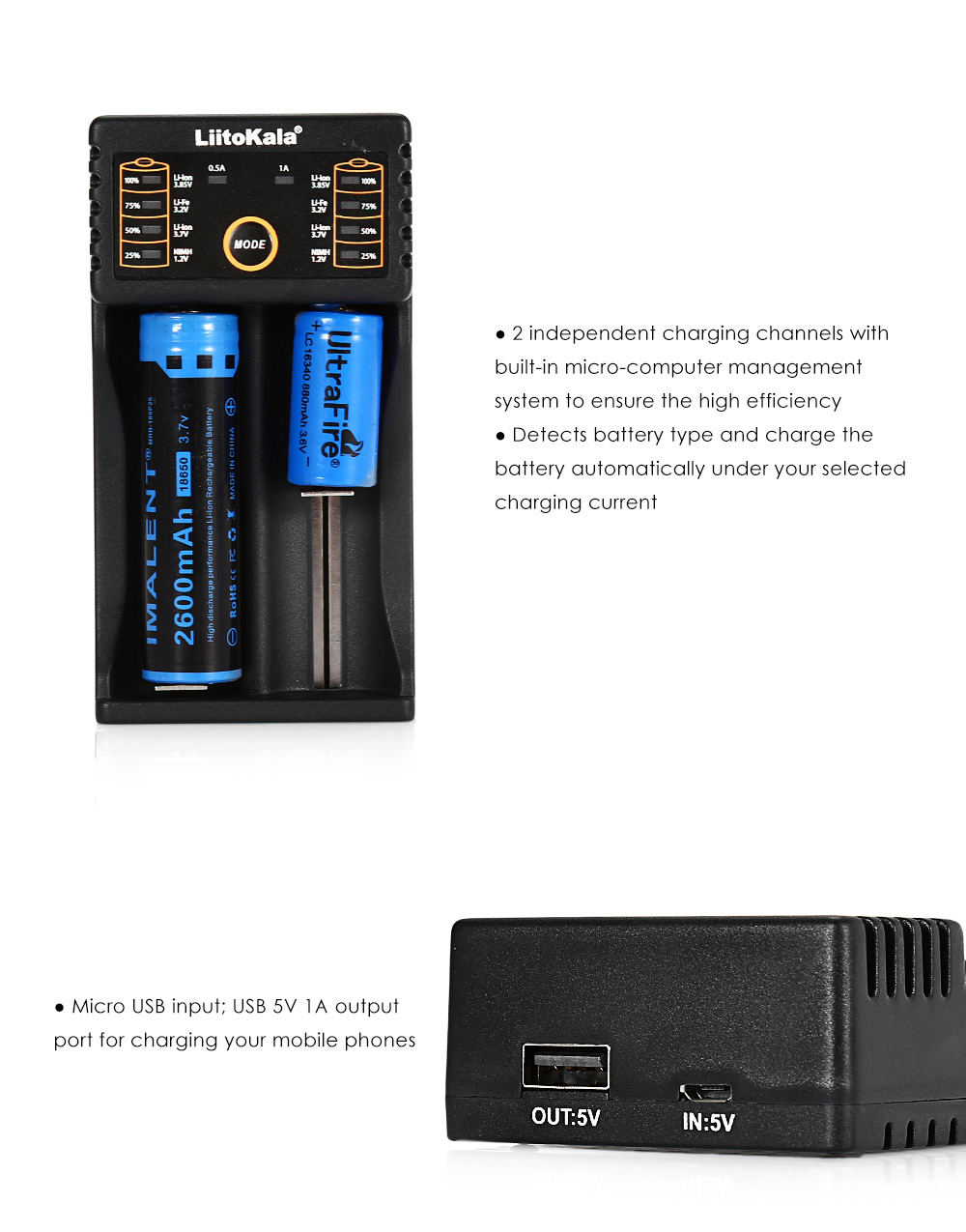 LiitoKala Lii - 202 2 Slots Smart USB Battery Charger Quick Charge Protection Circuit Indicator