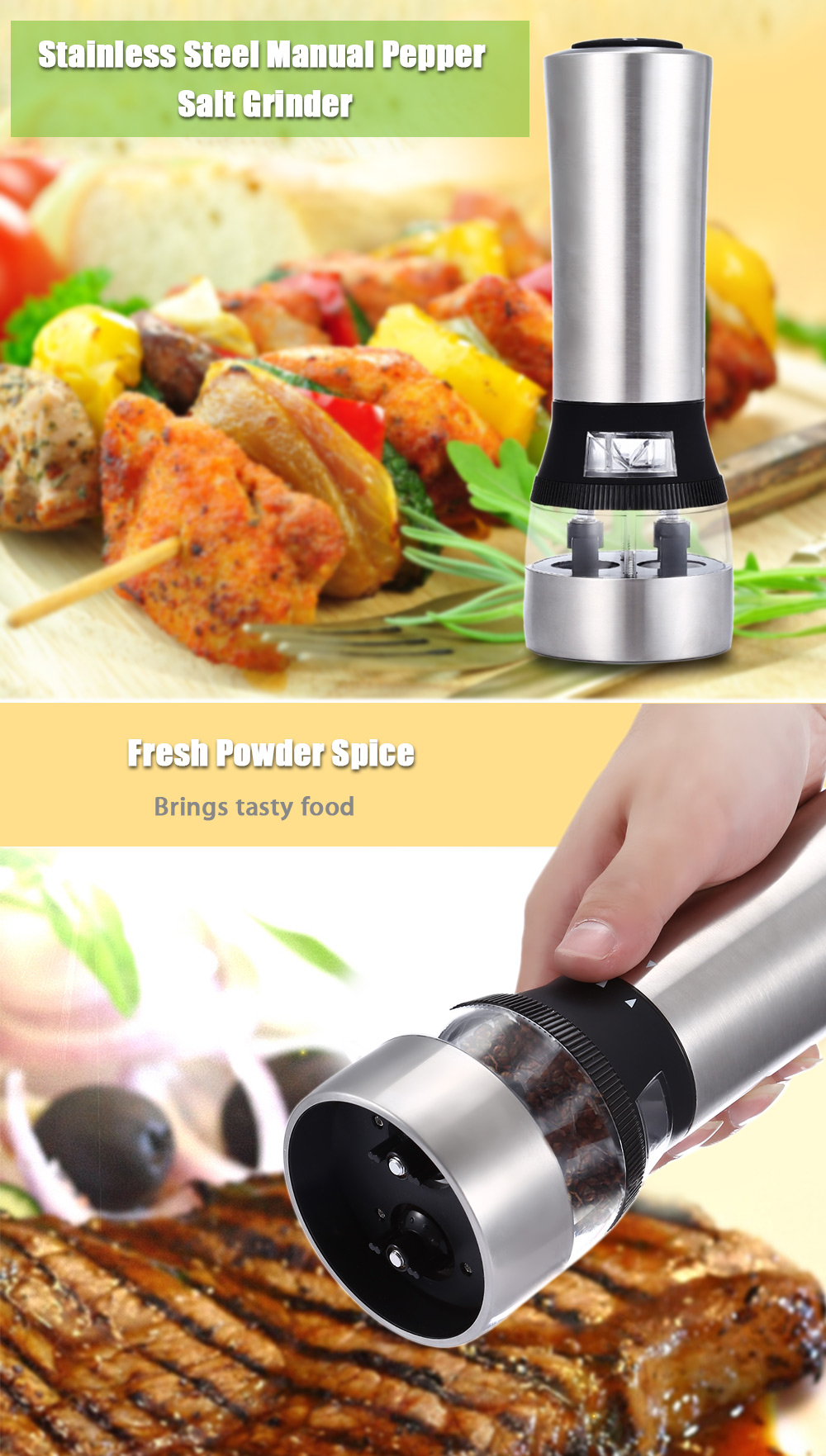 2 in 1 Electric Stainless Steel Pepper Salt Mill Grinder