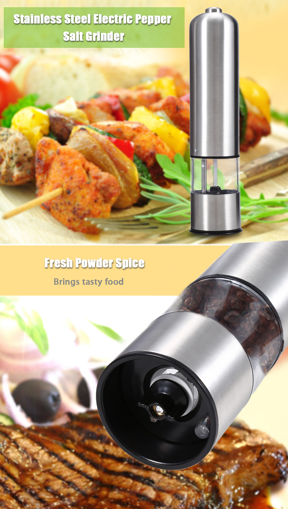 Stainless Steel Electric Pepper Salt Mill Grinder Kitchen Tool