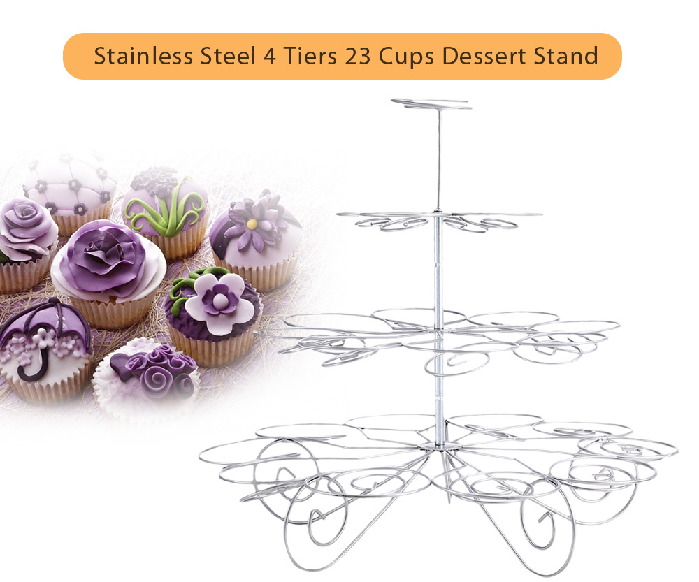 Stainless Steel 4 Tiers 23 Cups Cupcake Stand for Birthday Party Dessert Display