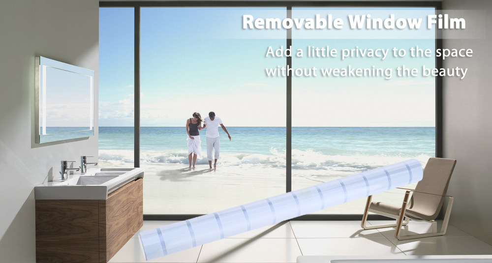 Removable Window Bathroom Showcase Film Cover Wallpaper Decor - White Plaid Pattern