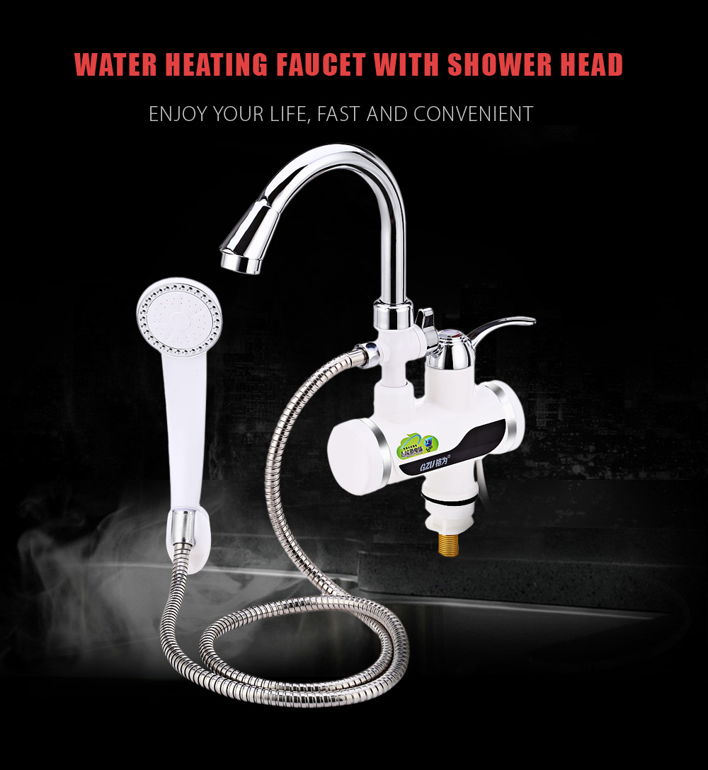 GZU ZM - D4 Electric Water Heater Kitchen Bathroom LCD Temperature Display Heating Faucet with Shower Head