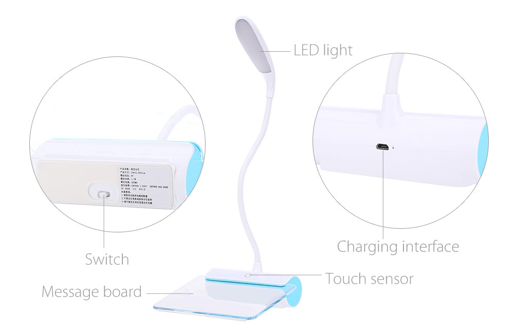 Modern LED Touch Sensor Message Table Lamp Adjustable USB Rechargeable Desk Light