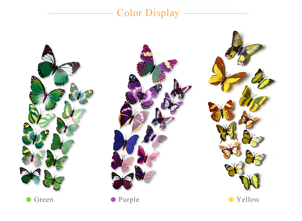 12pcs 3D Butterfly Wall Decor Stickers for Living Room Bedroom Office Decorations