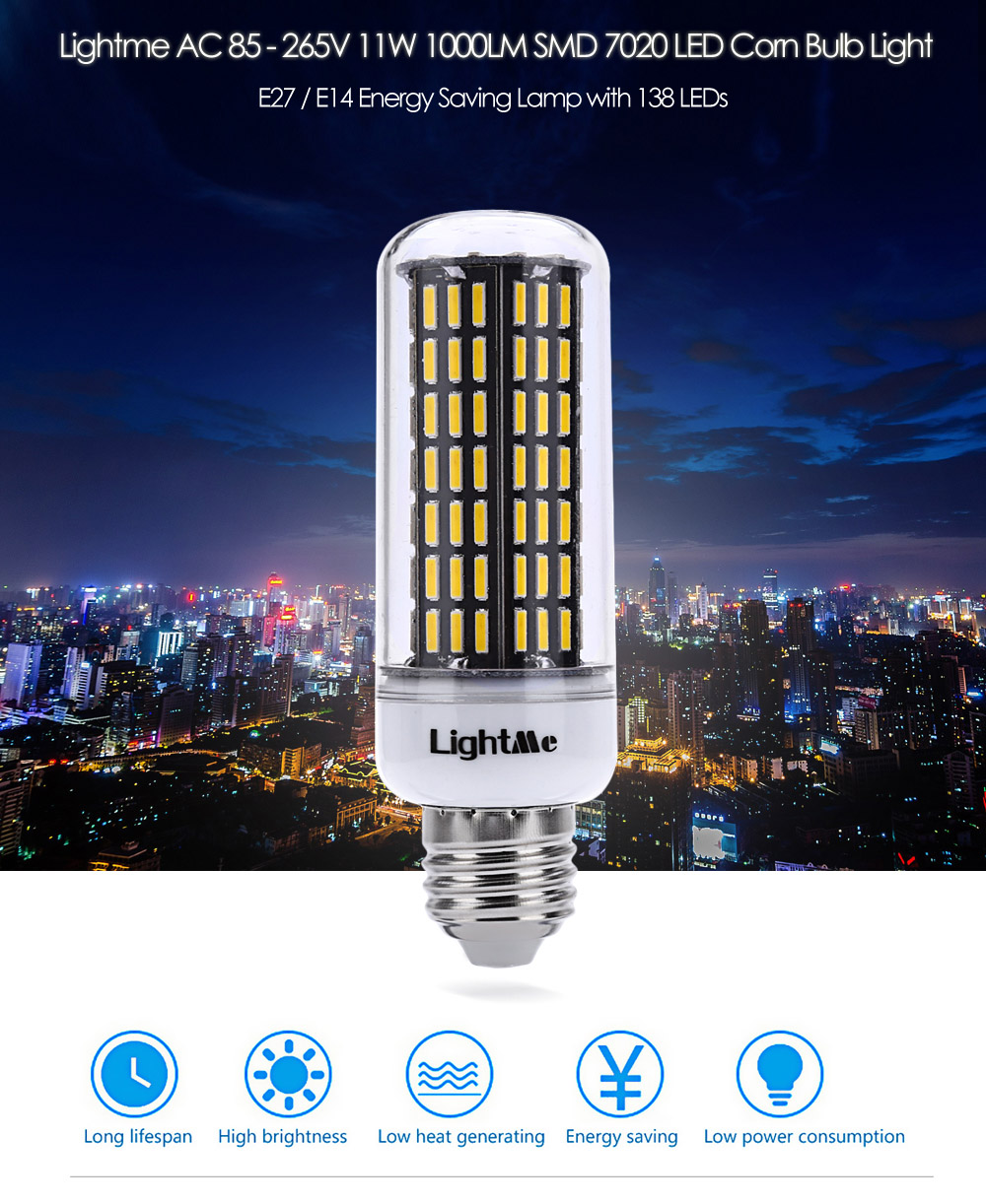 Lightme E14 AC 85 - 265V 11W 1000LM SMD 7020 LED Corn Bulb Light Energy Saving Lamp with 138 LEDs