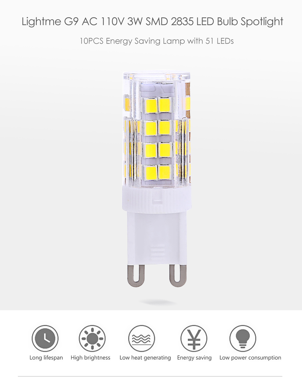 Lightme 10PCS G9 AC 110V 3W SMD 2835 LED Bulb Light Energy Saving Lamp with 51 LEDs