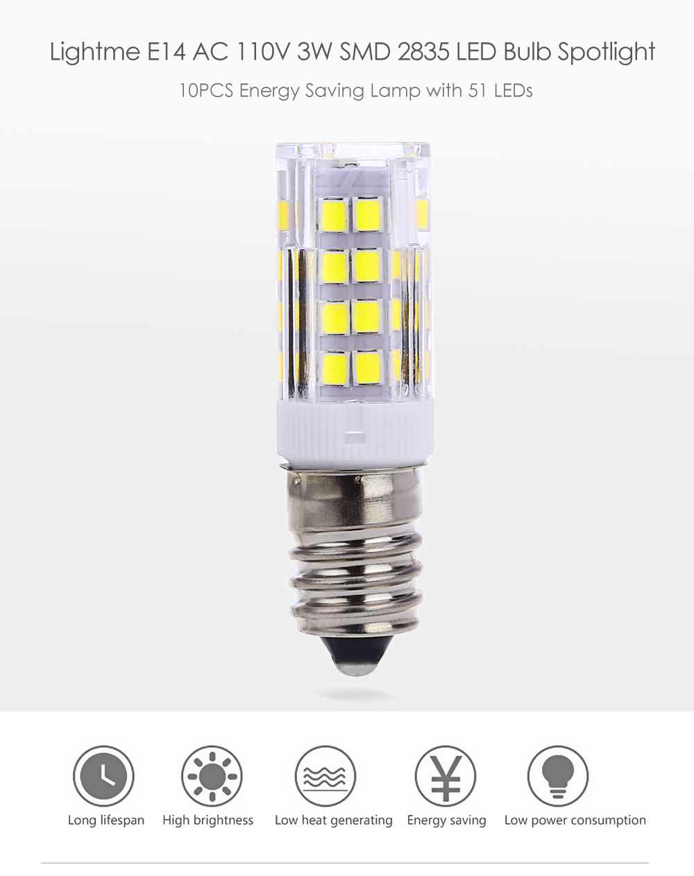 Lightme E14 AC 110V 3W SMD 2835 LED Bulb Light Energy Saving Lamp with 51 LEDs