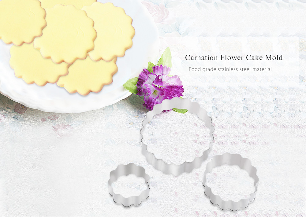 3pcs Carnation Flower Stainless Steel Fondant Cake Cutter Baking Mold