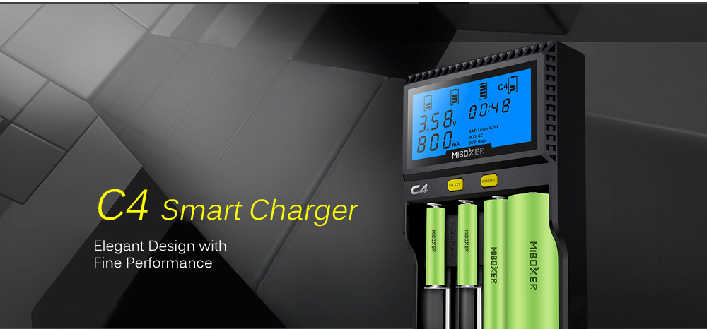 MiBOXER C4 Smart Universal Battery Charger 4 Slots LCD Display