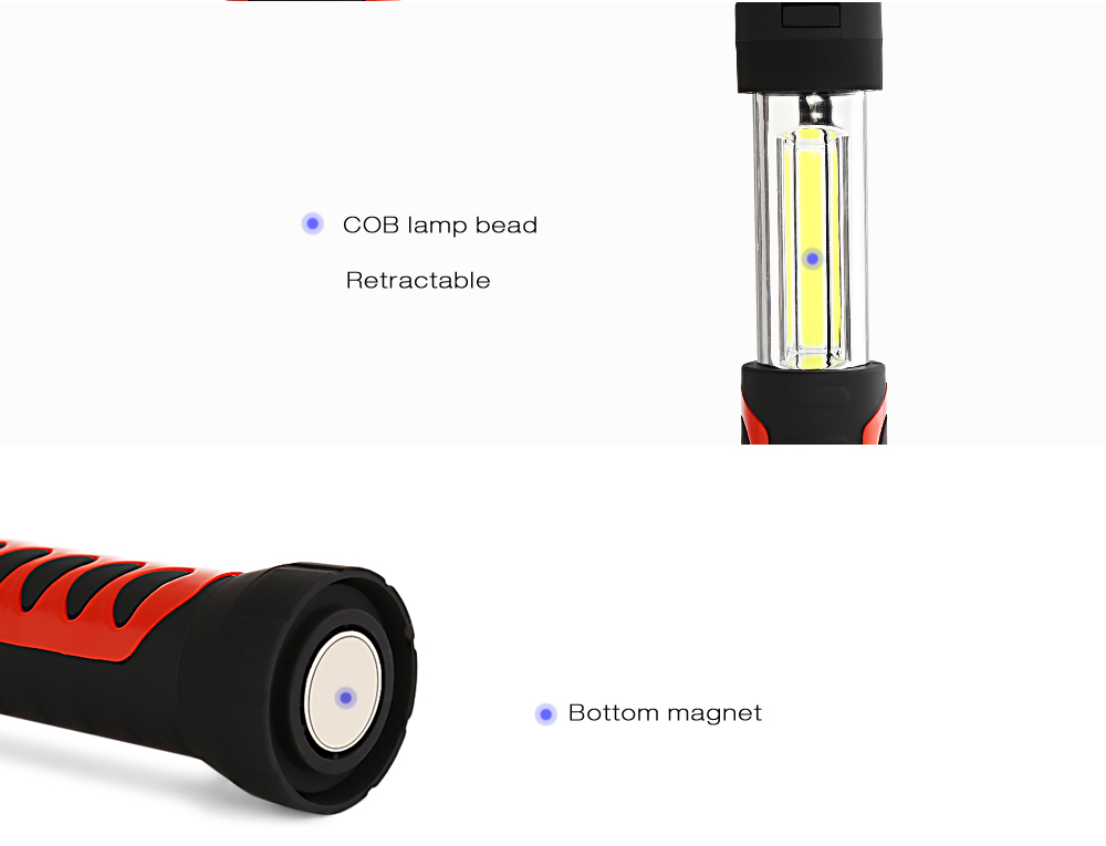 Retractable COB LED Source Working Light Flashlight