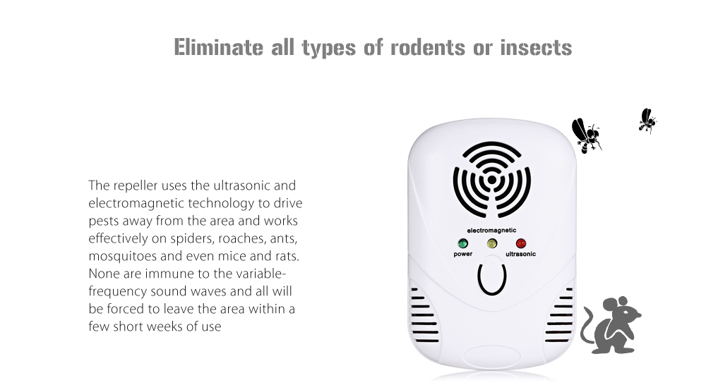 DC - 9001B Ultrasonic Mosquito Pest Repeller Electronic Sound Wave for Rat Roach Insect Spider