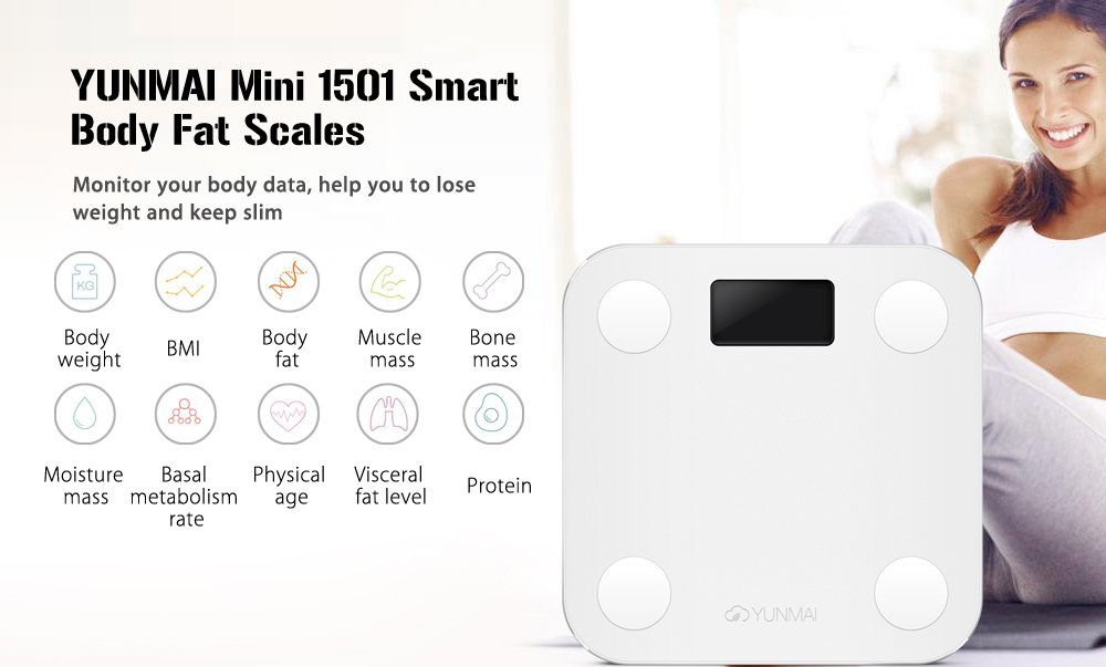 YUNMAI Mini 1501 Smart Fat Scales Bluetooth 4.0 APP Control BMI Data Analysis Weighing Tool
