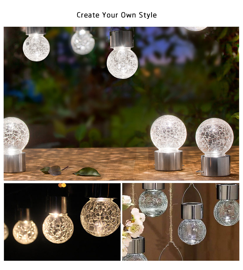 2pcs Waterproof Solar Powered Crackle Glass Ball LED Light Lamp Outdoor Garden Christmas Decoration