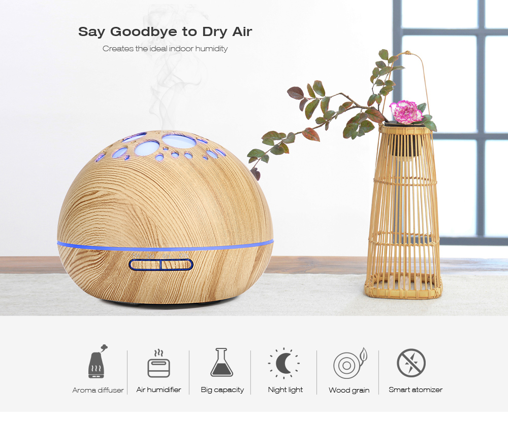 GXDiffuser 300ml Air Humidifier Wood Grain Aroma Diffuser LED Night Light