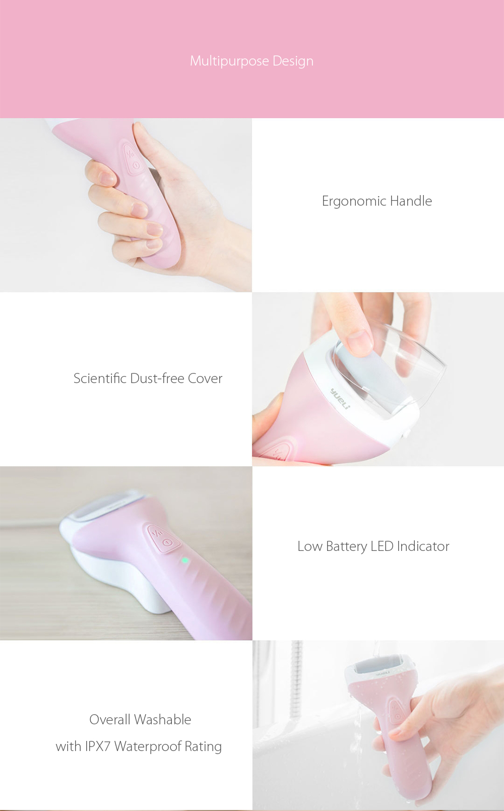 yueLi Waterproof Rechargeable Electric Foot Dead Skin Remover for Feet Care
