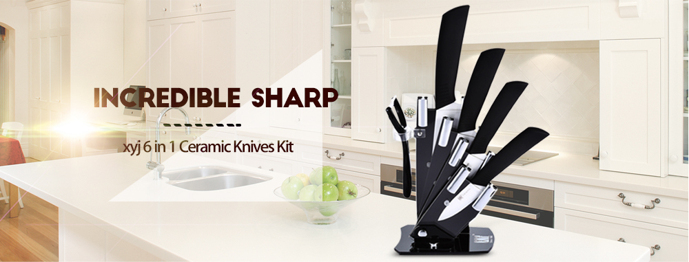 xyj 6 in 1 Kitchen Fruit Vegetable Paring Kit Slip-proof Handle Ceramic Knives with Peeler Holder