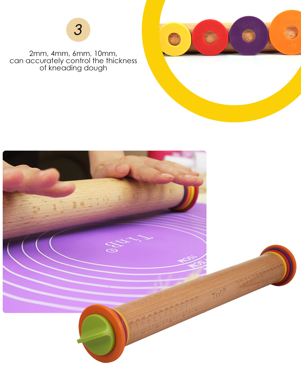 Adjustable Baking Stick Wooden Rolling Pin