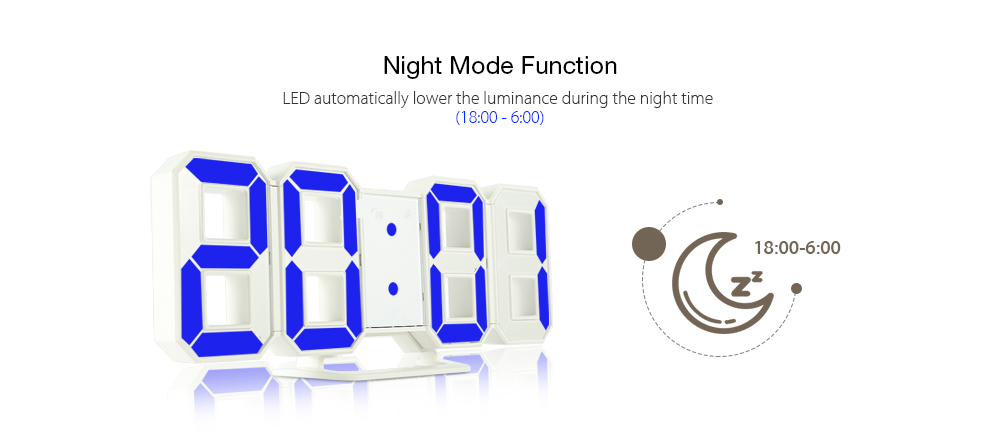 3D LED Digital Alarm Clocks 24 / 12 Hours Display 3 Brightness Levels Dimmable Nightlight Snooze Function for Home Kitchen Office