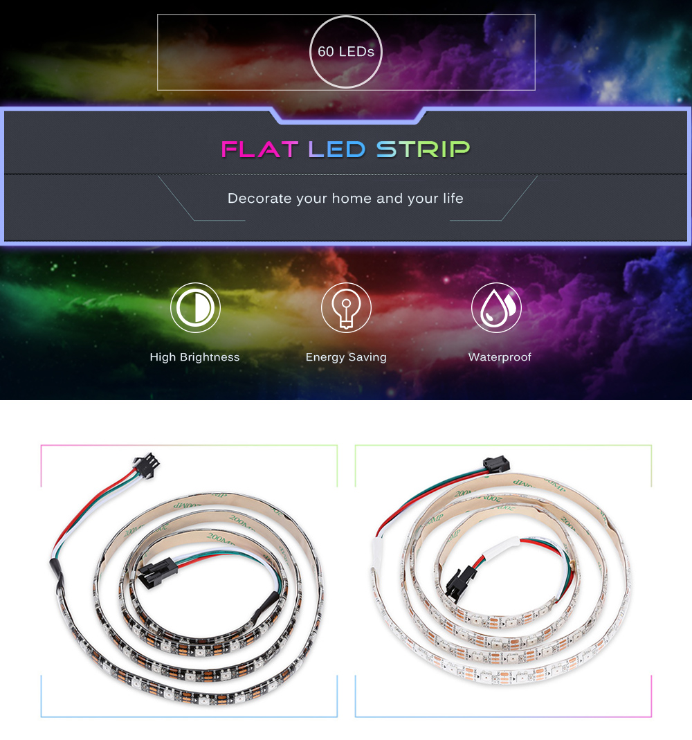 1m 60 LEDs RGB Waterproof Colorful Dimmable Flexible Epoxy Dripping Flat LED Strip Rope Light for Indoor Outdoor Use Home Decor