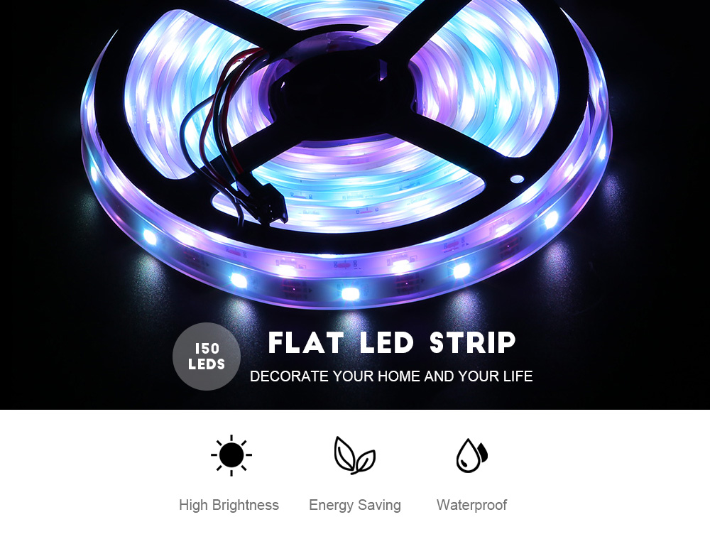 4.94m 150 LEDs RGB Waterproof Colorful Dimmable Flexible Flat LED Strip Rope Light for Indoor Outdoor Use Home Decor