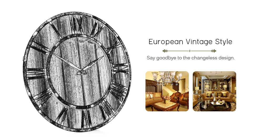 European Vintage Style Round Solid Wood Metal Wall Clock