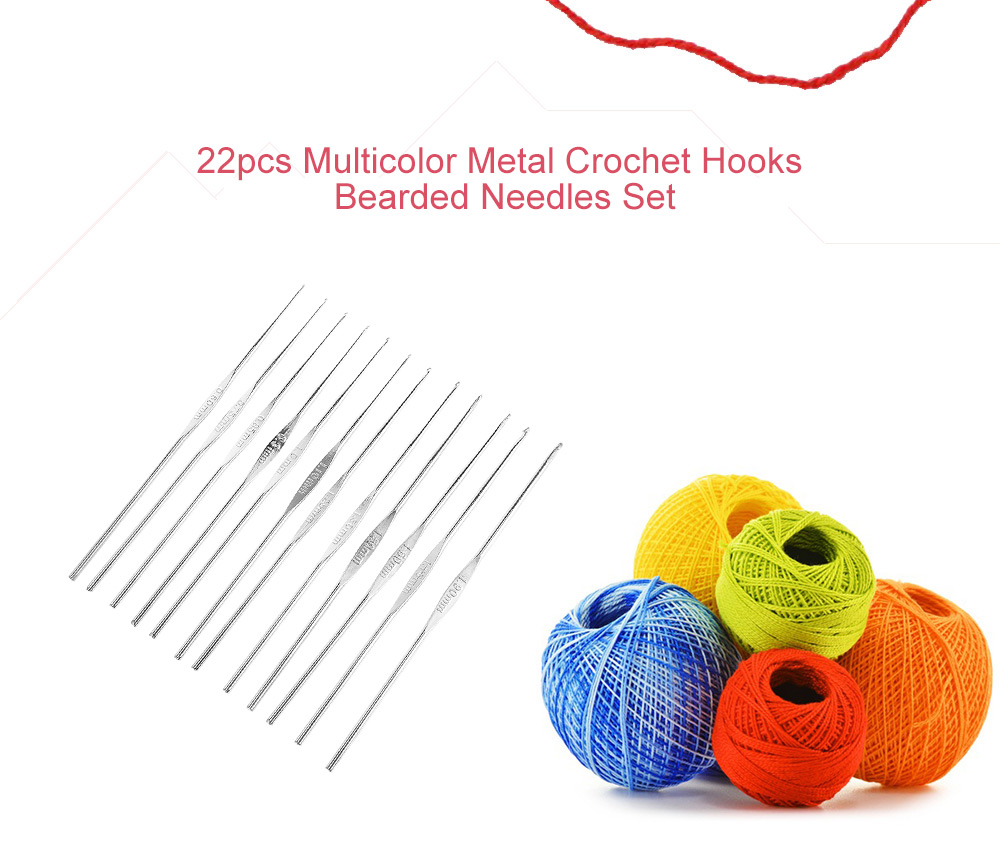 22pcs Metal Crochet Hooks Bearded Needles Set