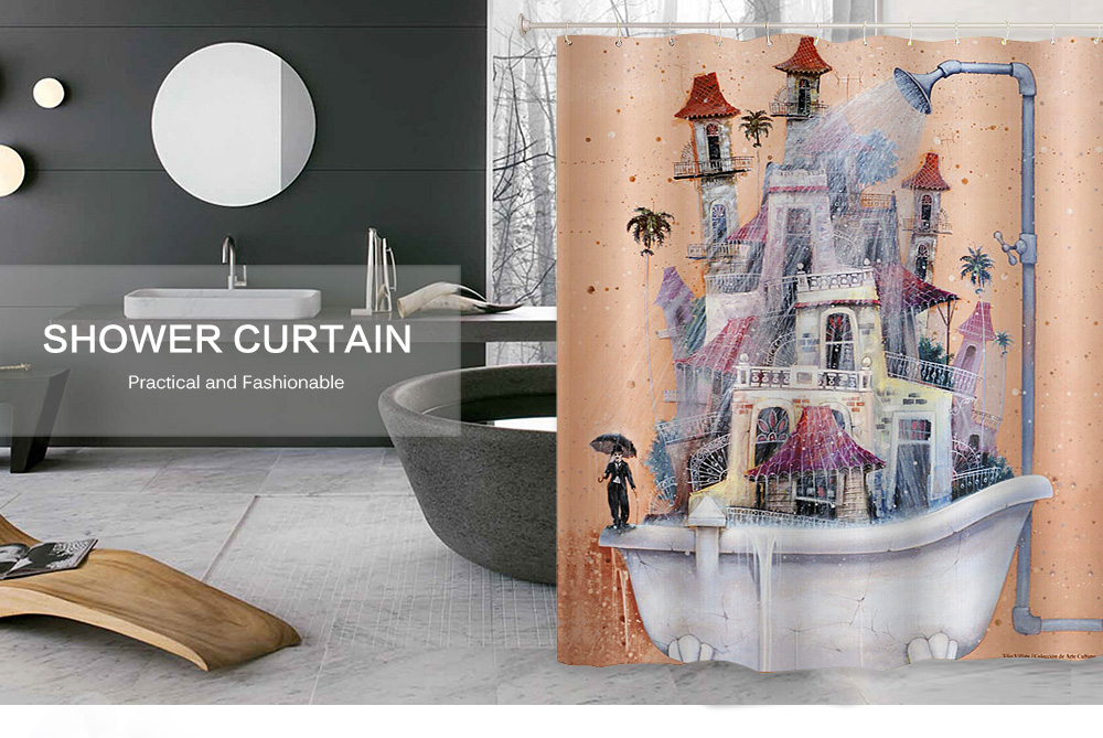 Mildew Resistant Anti-bacterial Shower Curtain 180 x 180cm Non-toxic Eco-friendly with Hooks