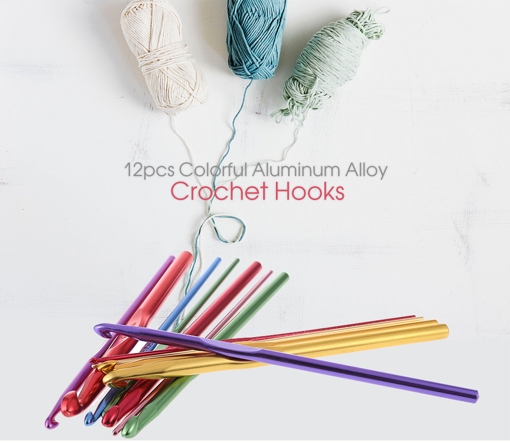 12pcs Multicolor Aluminum Alloy Crochet Hooks