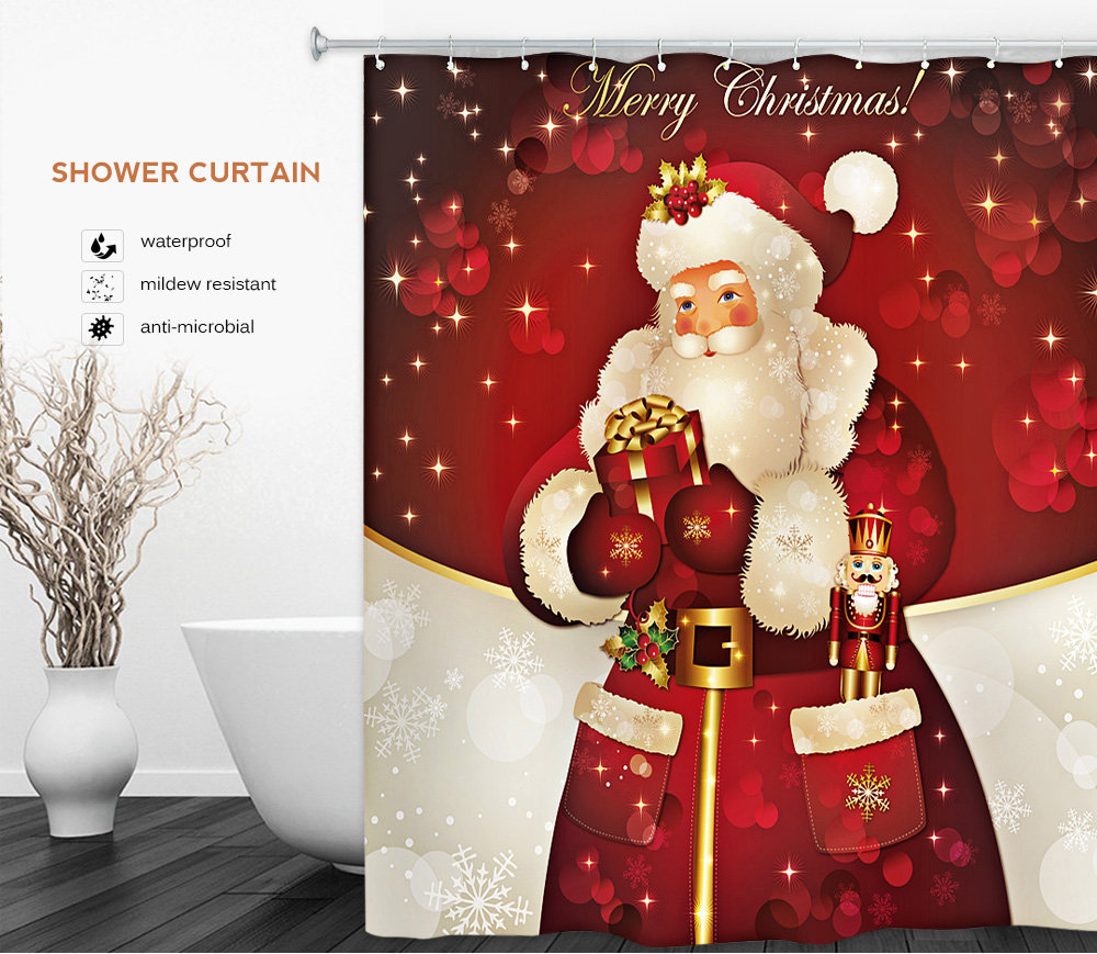 Santa Claus 3D Printing Shower Curtain Waterproof Mildew Resistant Fabric 180 x 180cm