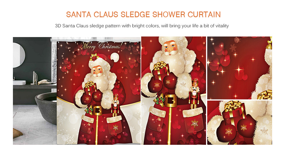 Santa Claus 3D Printing Shower Curtain Waterproof Mildew Resistant Fabric 180 x 180cm