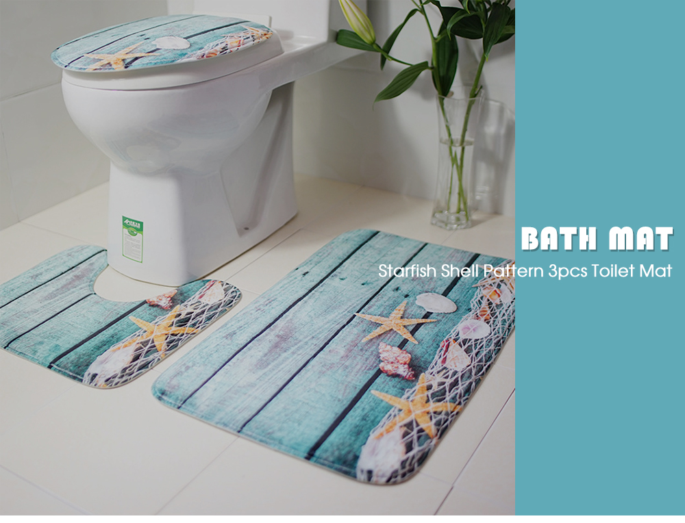 Starfish Shell Pattern 3pcs Toilet Mat Bath Mat