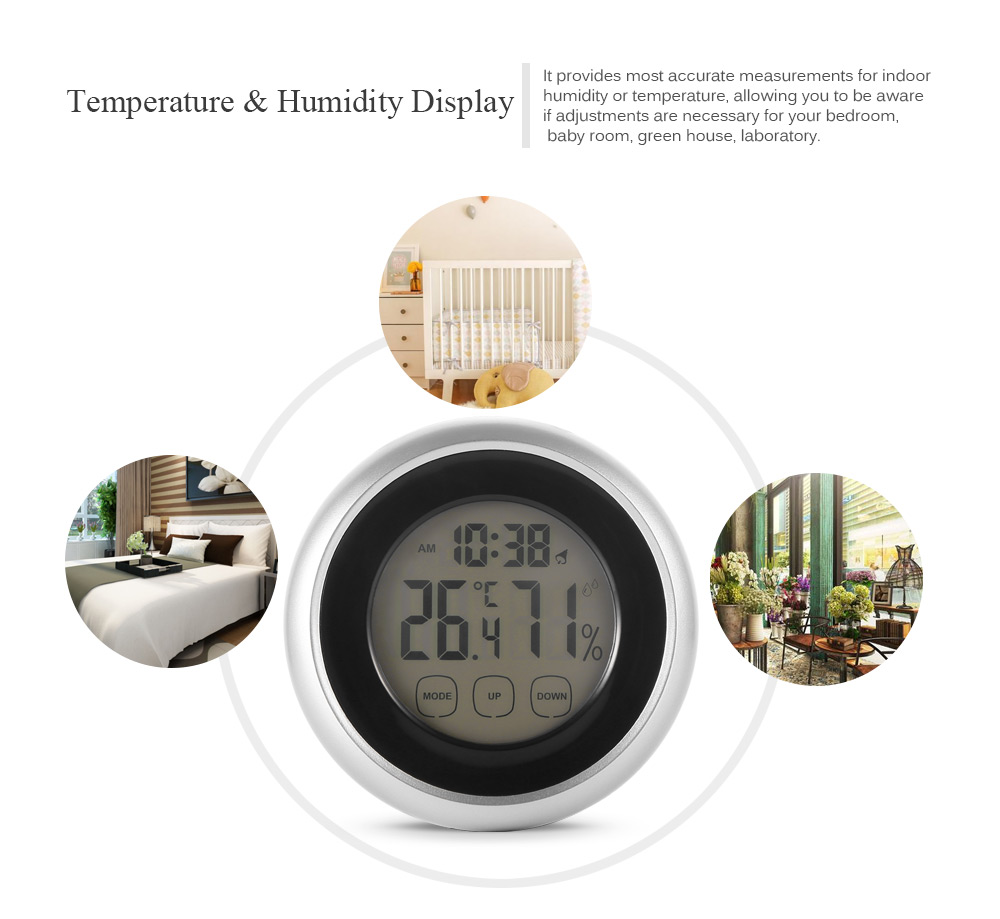 LCD Indoor Thermometer Gauge Hygrometer Digital Alarm Clock
