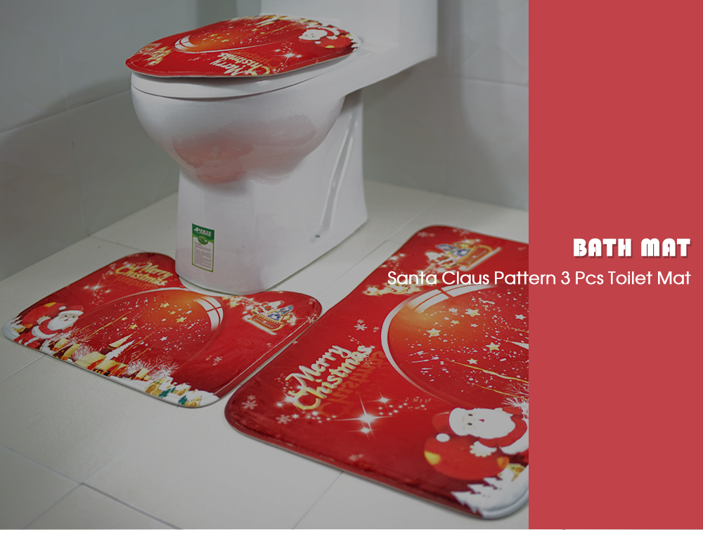 Santa Claus Pattern 3pcs Toilet Mat Bath Mat