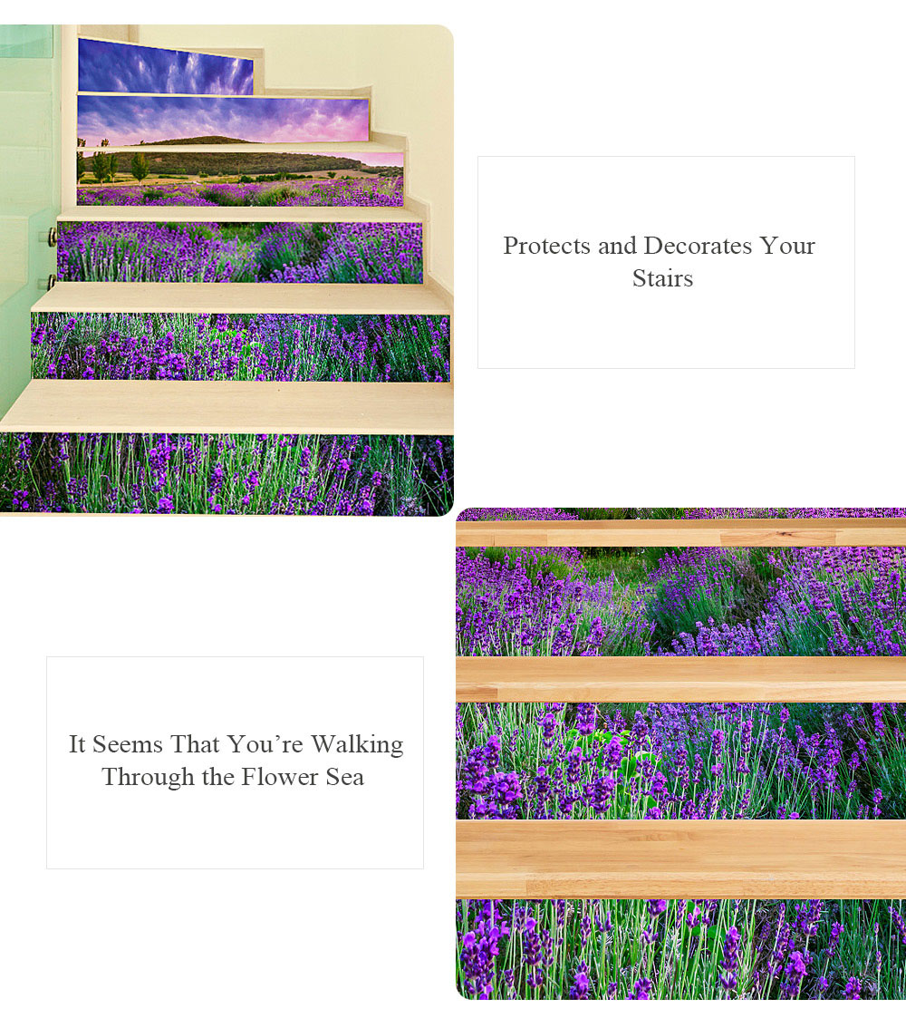 3D Lavender Stair Stickers Waterproof Wallpaper Home Decorations 7.1 x 39.4 inch 6pcs