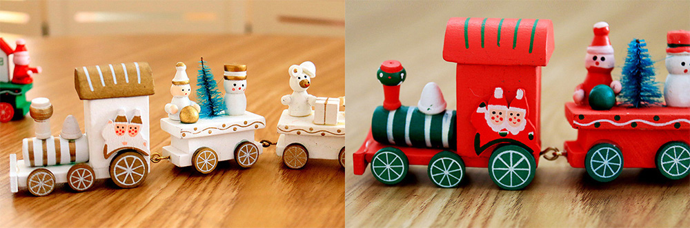 Cartoon Style Wooden Train Decoration Toy for Christmas