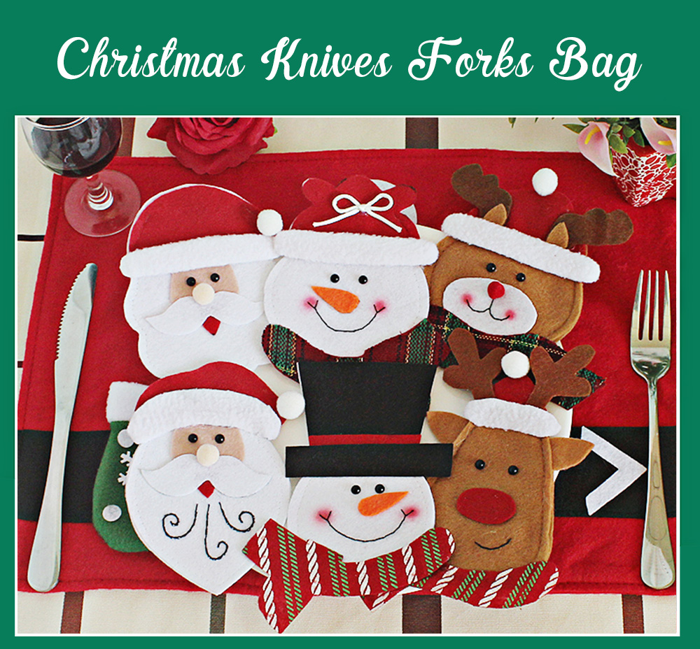 Christmas Silver Flatware Holder Pocket Knifes Forks Tableware Bag Party Home Hotel Decoration