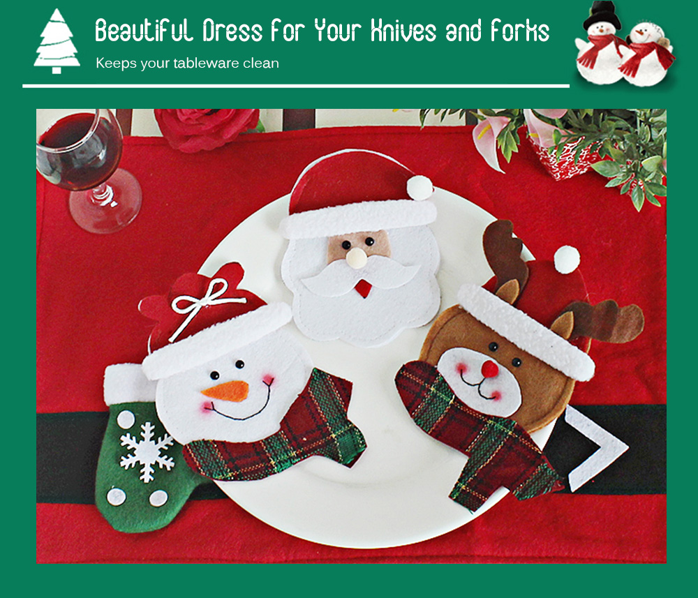 Christmas Silver Flatware Holder Pocket Knifes Forks Tableware Bag Party Home Hotel Decoration