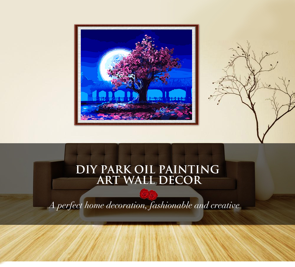 DIY Peach Blossom Pavilion Oil Painting Art Wall Home Decoration