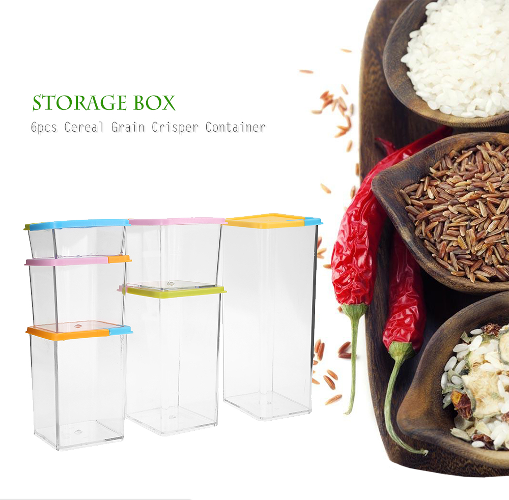 Kitchen Food Storage Box Cereal Grain Crisper Container 6pcs