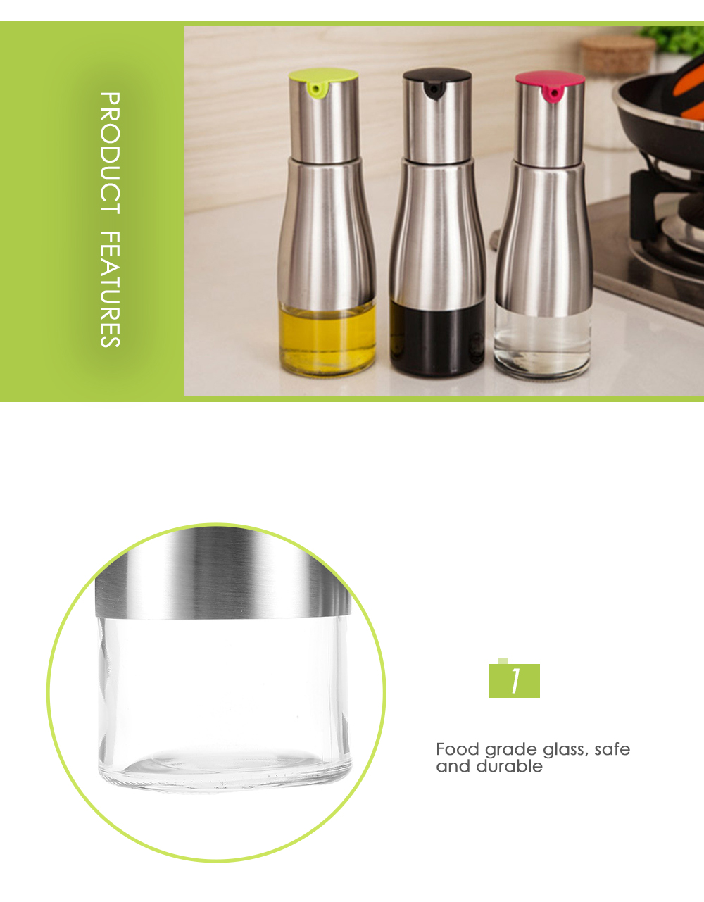 Stainless Steel Glass Seasoning Bottle for Oil Vinegar