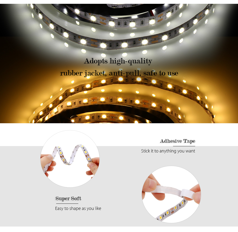 JW - 5050 - 60 5m 300 LEDs Flexible Flat LED Strip Rope Light for Indoor Use Home Decor